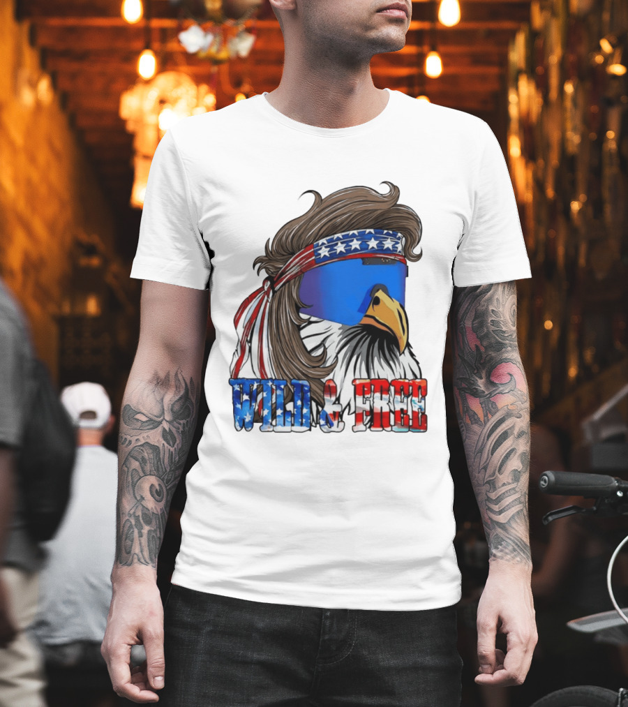 Wild And Free Bald Eagle USA Flag Bandana And Sunglasses T-Shirt