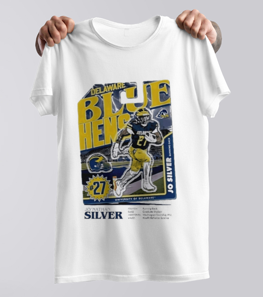 Delaware Blue Hens Jo Silver #27 University Of Delaware Football T-Shirt