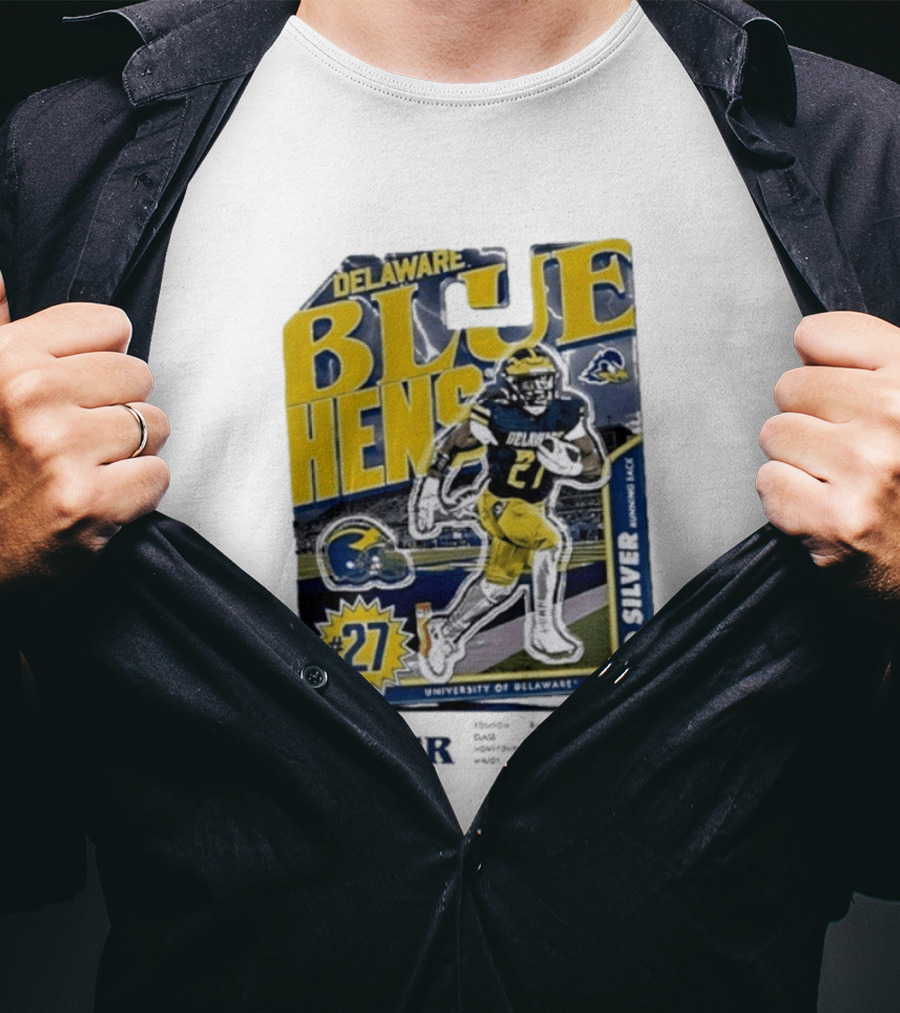 Delaware Blue Hens Jo Silver #27 University Of Delaware Football T-Shirt