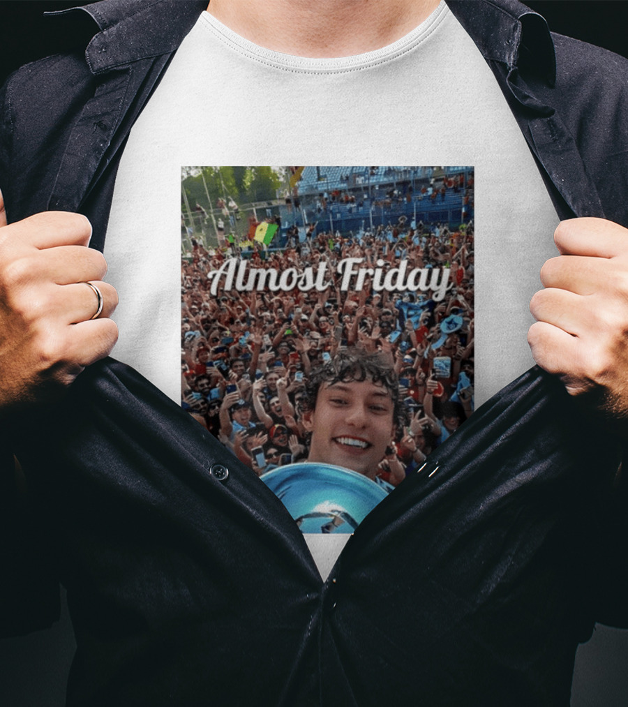 Kimi Antonelli Victory Selfie With Trophy After Winning 2026 Italian Grand Prix At Monza Almost Friday T-Shirt