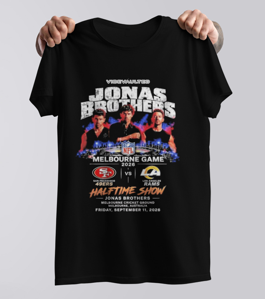 Viewvaulted Jonas Brothers Melbourne Game 2026 49ers Vs Rams Halftime Show September 19 T-Shirt