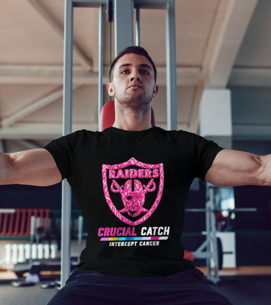 Las Vegas Raiders Crucial Catch Intercept Cancer Pink Ribbon Logo 2026 T-Shirt