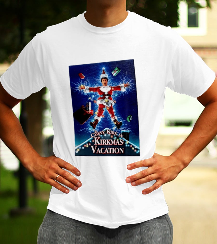 Chevy Kirk In Kirkmas Vacation Christmas Presents Lights Santa Suit Explosion T-Shirt