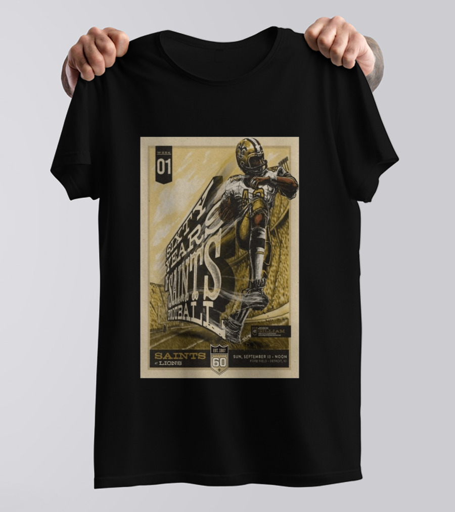 New Orleans Saints Vs Detroit Lions 60th Anniversary John Gilliam Tribute September 13 2026 Ford Field T-Shirt