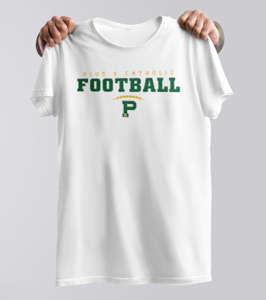 Pius X Catholic Football P Logo With Green And Yellow T-Shirt