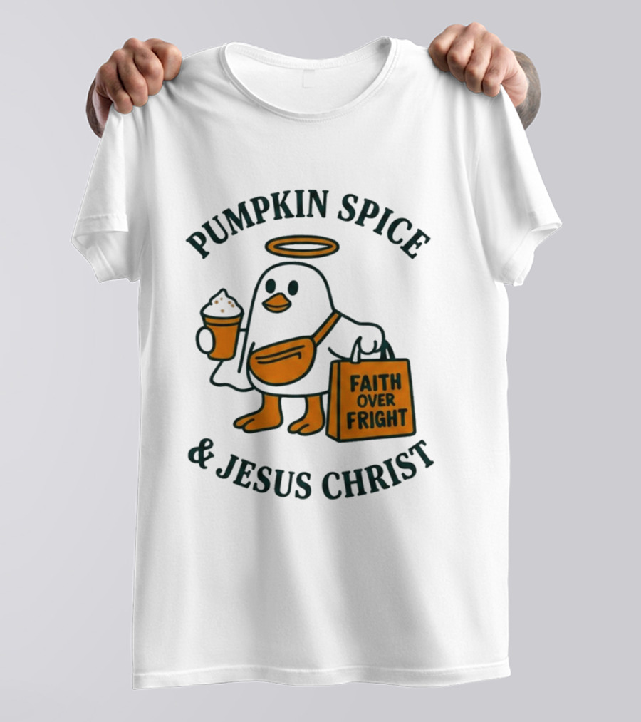 Pumpkin Spice Jesus Christ Faith Over Fright Angelic Penguin Coffee T-Shirt
