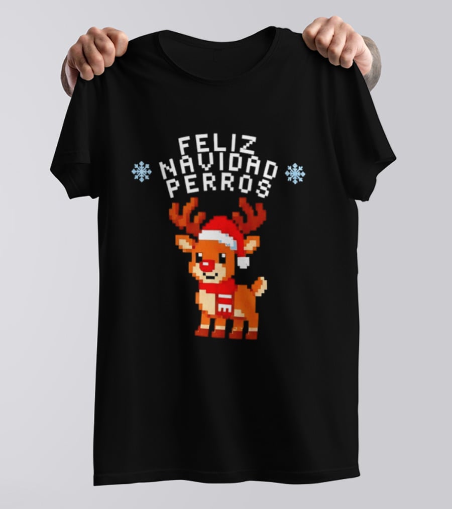 Feliz Navidad Perros Pixel Art Christmas Reindeer T-Shirt