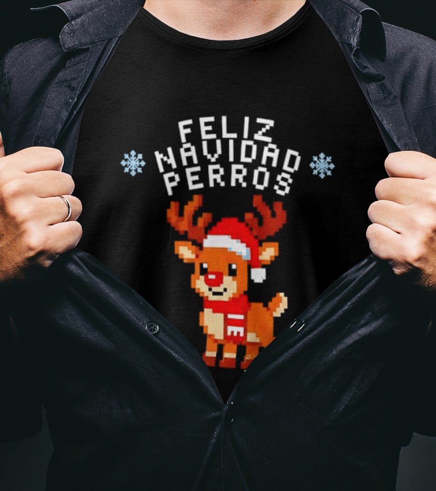 Feliz Navidad Perros Pixel Art Christmas Reindeer T-Shirt