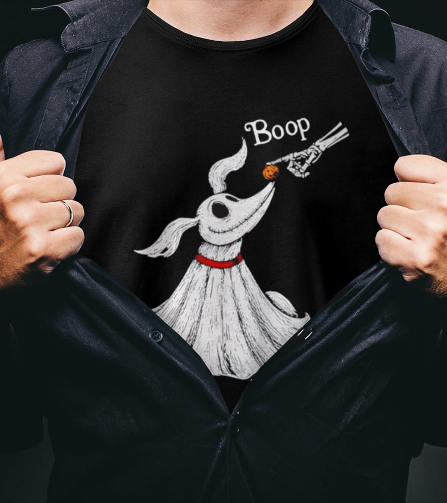 Zero Dog Boop Halloween Skeleton Hand Ghost Dog Pumpkin Nose T-Shirt