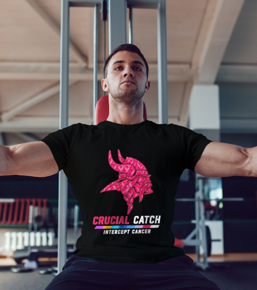 Minnesota Vikings 2026 Crucial Catch Intercept Cancer Pink Crucial Catch Intercept Cancer T-Shirt