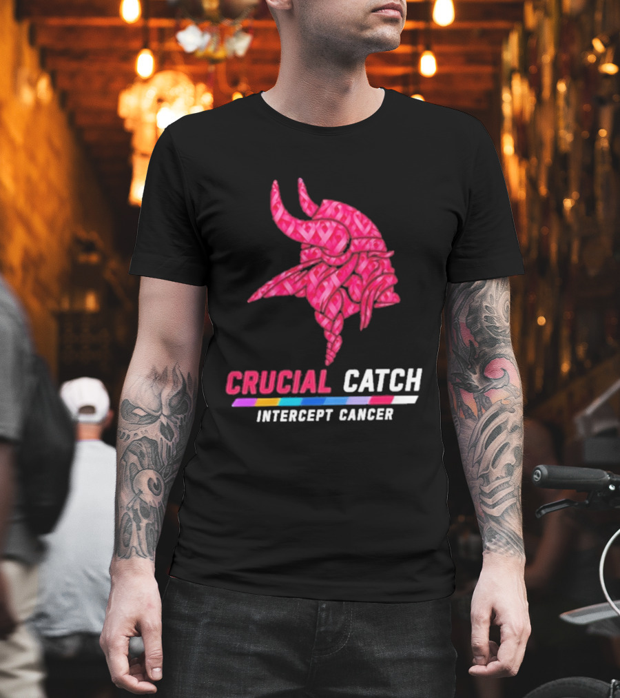 Minnesota Vikings 2026 Crucial Catch Intercept Cancer Pink Crucial Catch Intercept Cancer T-Shirt