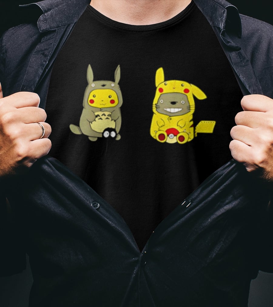 Pikachu Pokémon My Neighbor Totoro Studio Ghibli Crossover Characters T-Shirt