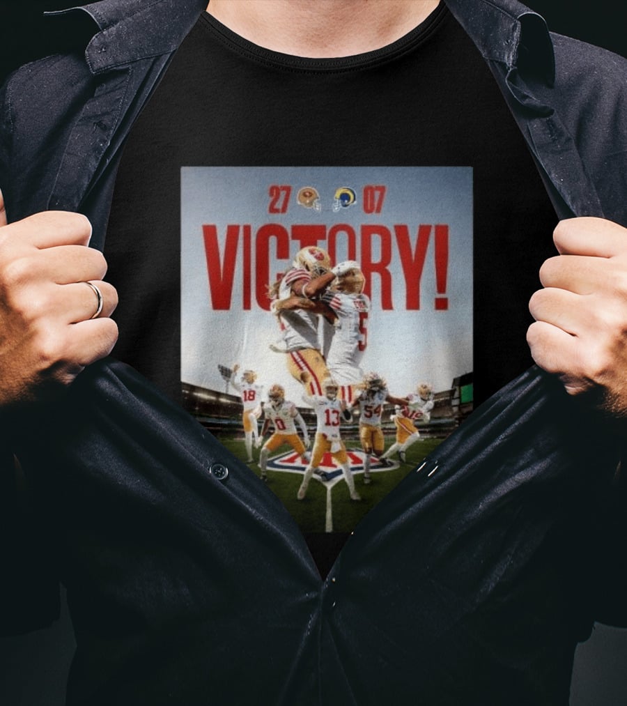San Francisco 49ers Victory 27 07 Rams Australia 2026 Football Celebration T-Shirt
