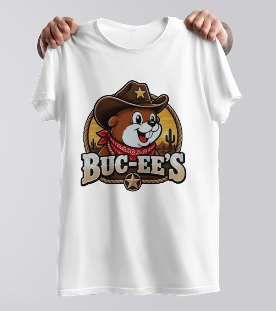 Buc Ee's Cowboy Howdy Beaver Star Bandana Cacti Desert Scene T-Shirt