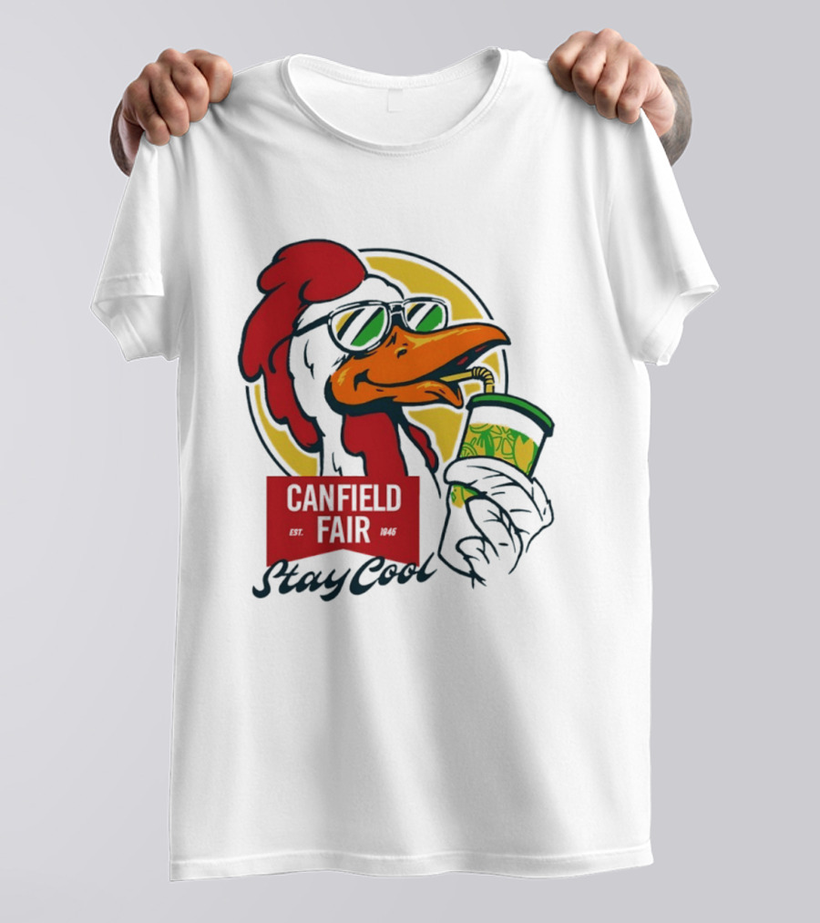 Canfield Fair Stay Cool Rooster Drinking Lemonade T-Shirt