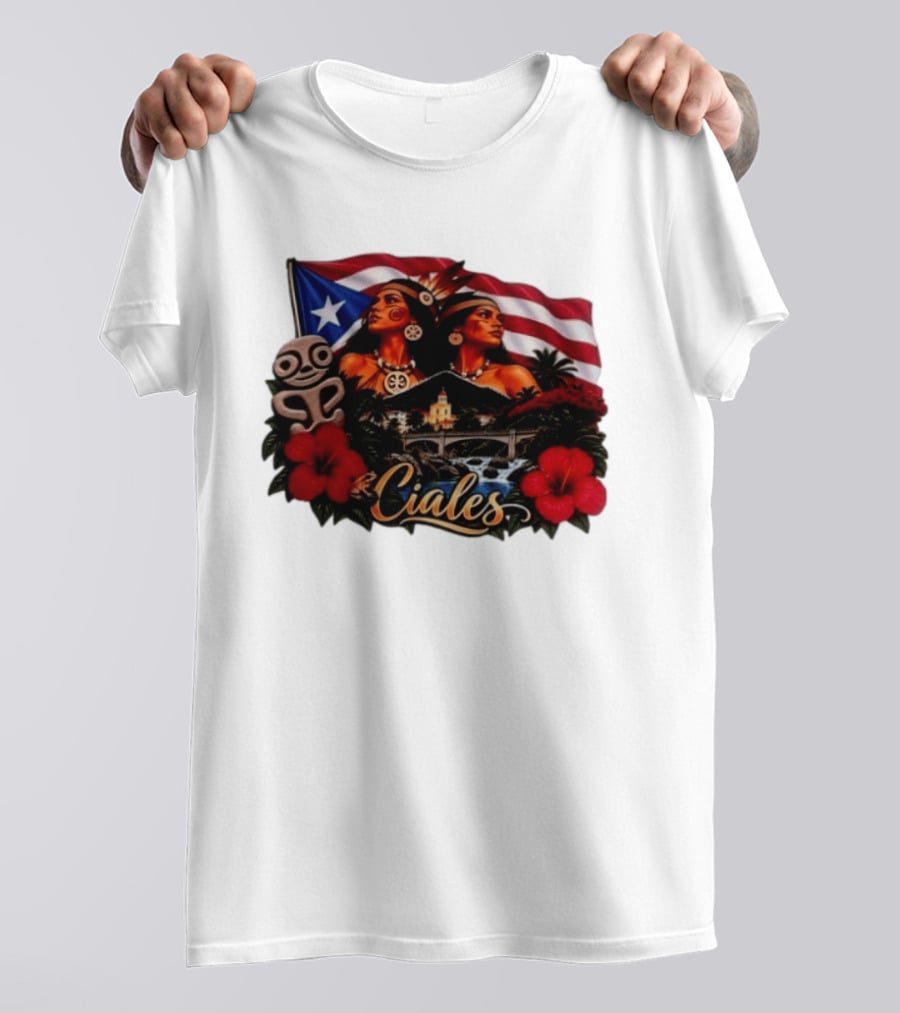 Ciales Puerto Rico Taino Women With Flag Hibiscus Flowers And Indigenous T-Shirt