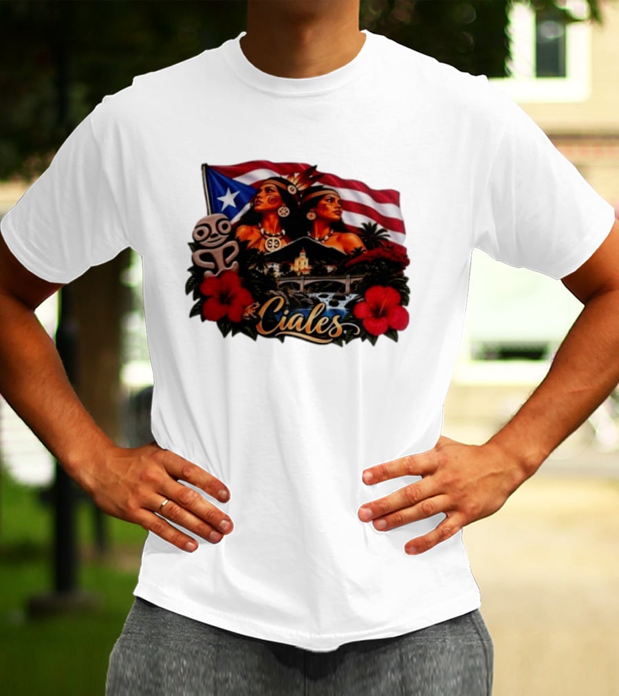 Ciales Puerto Rico Taino Women With Flag Hibiscus Flowers And Indigenous T-Shirt