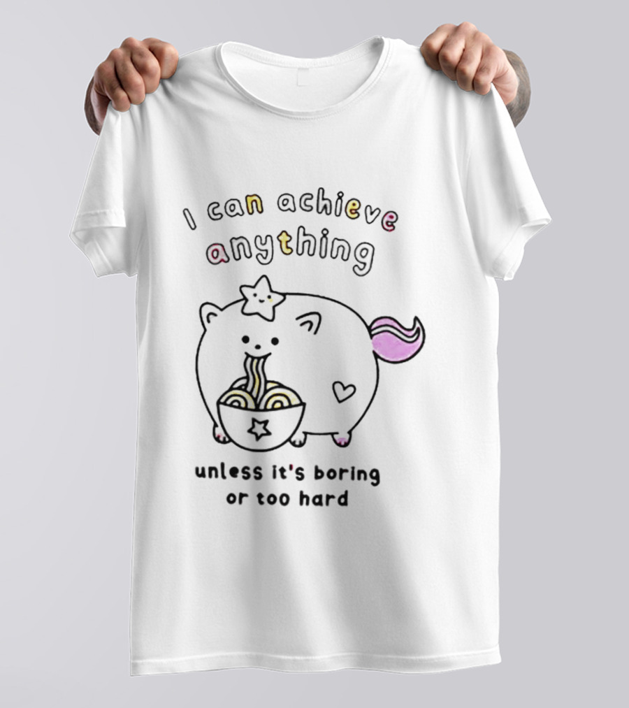 I Can Achieve Anything Cute Starry Cat Eating Noodles Unless It's Boring Or Too Hard T-Shirt
