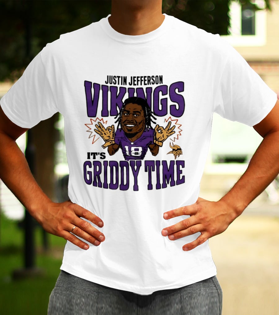 Minnesota Vikings Justin Jefferson It's Griddy Time Caricature T-Shirt