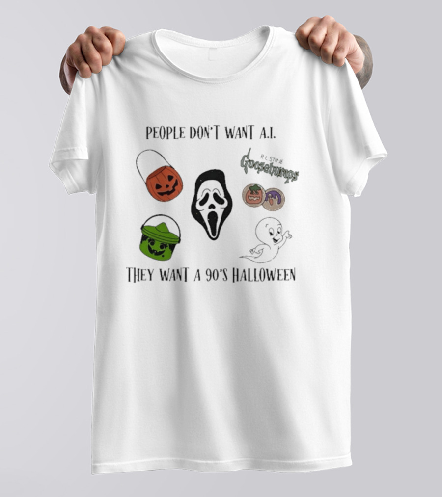 People Don't Want AI They Want A 90's Halloween Goosebumps Ghost Pumpkin Mask T-Shirt