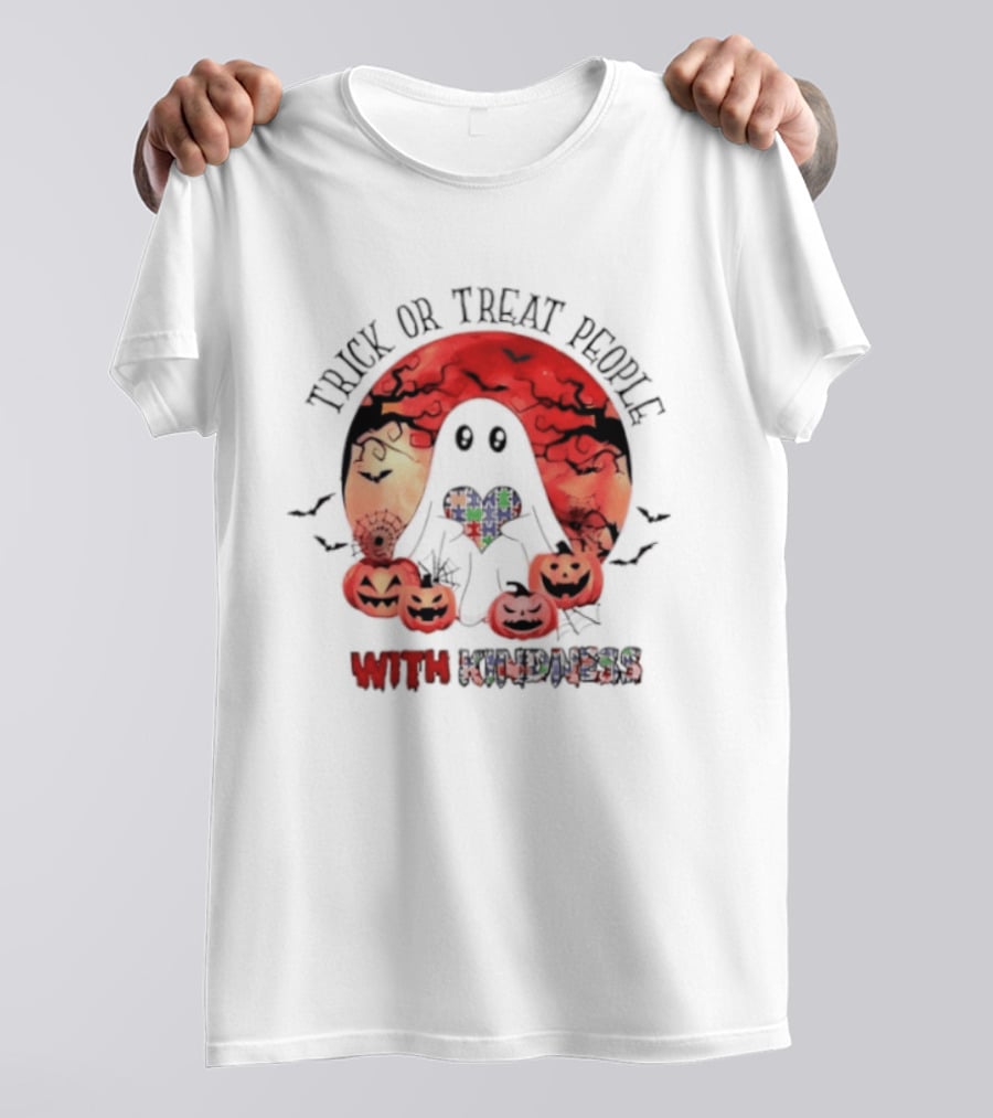 Trick Or Treat People With Kindness Autism Awareness Halloween Ghost Pumpkins T-Shirt