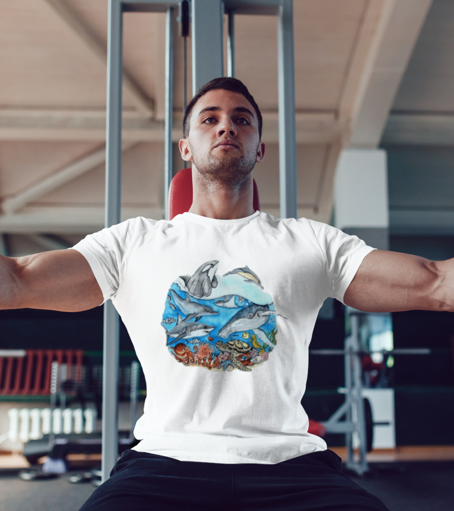 World Oceans Day Marine Life Dolphins Whales Turtles Octopus Coral Sea Animals Conservation T-Shirt