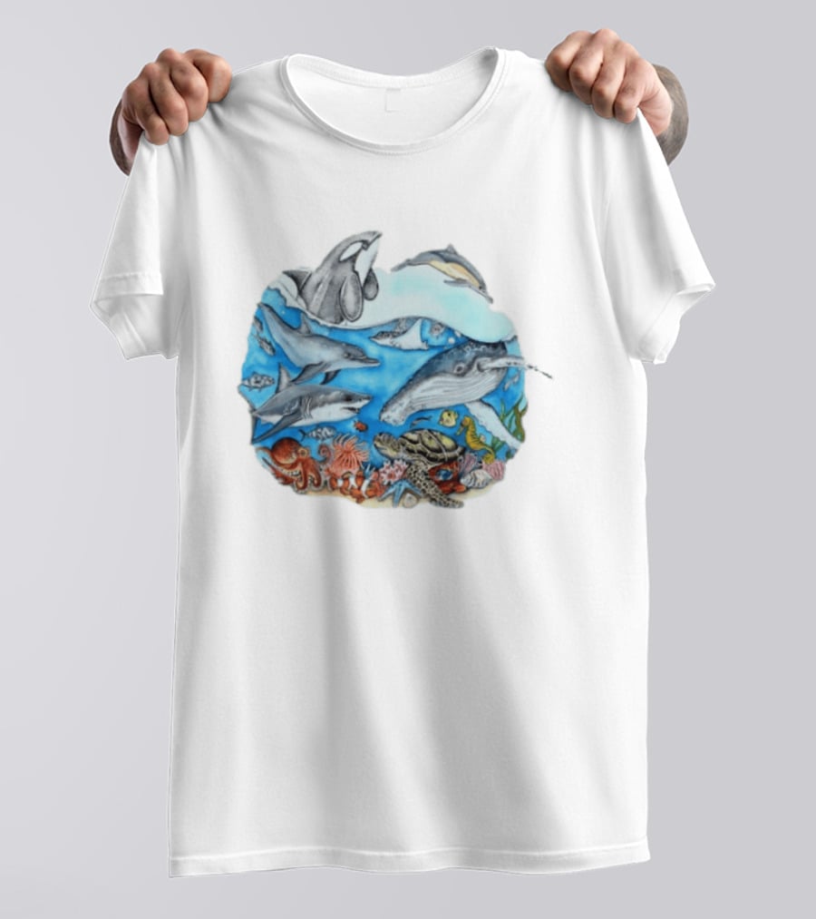 World Oceans Day Marine Life Dolphins Whales Turtles Octopus Coral Sea Animals Conservation T-Shirt