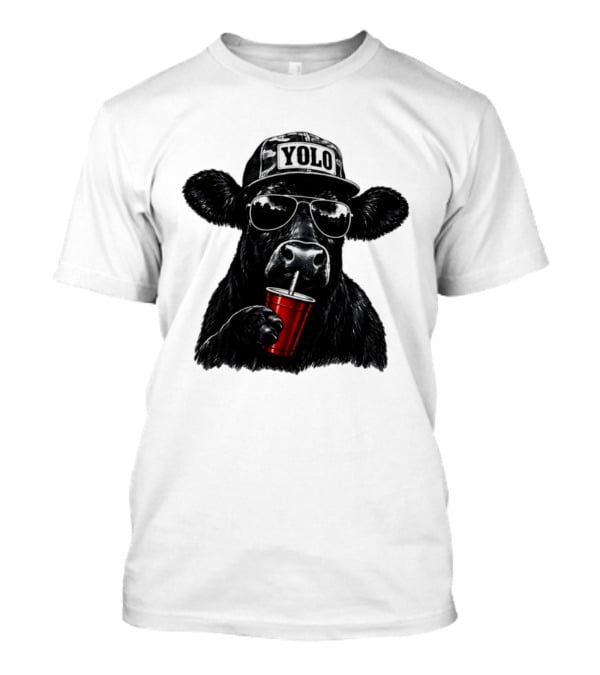 YOLO Angus Cattle With Sunglasses And Red Cup Western T-Shirt