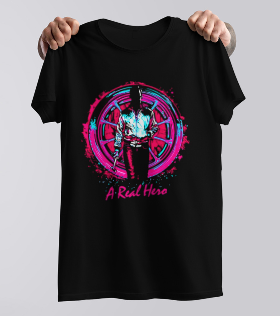 Drive Ryan Gosling Synthwave A Real Hero Wheel T-Shirt