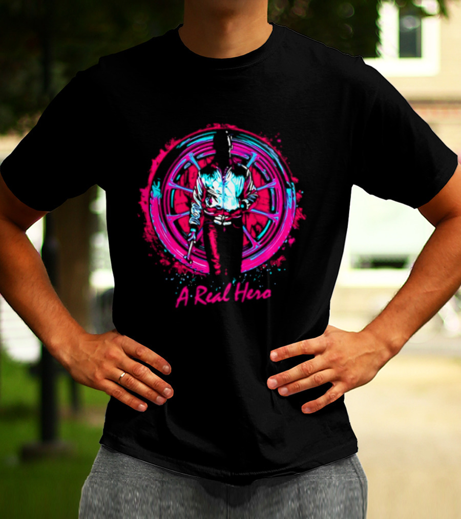 Drive Ryan Gosling Synthwave A Real Hero Wheel T-Shirt