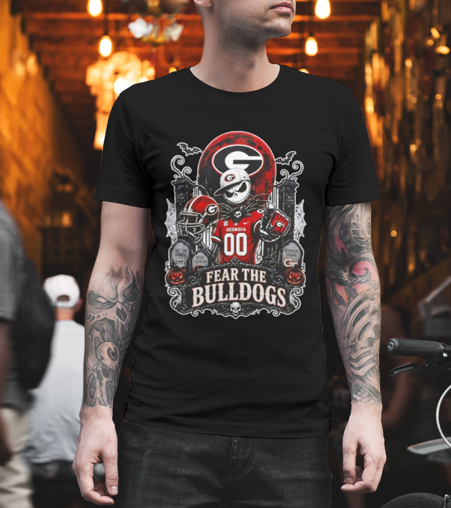 Fear The Bulldogs Georgia Jack Skellington Halloween 2026 Sic 'Em Dawgs Beat Florida Hunker Down T-Shirt
