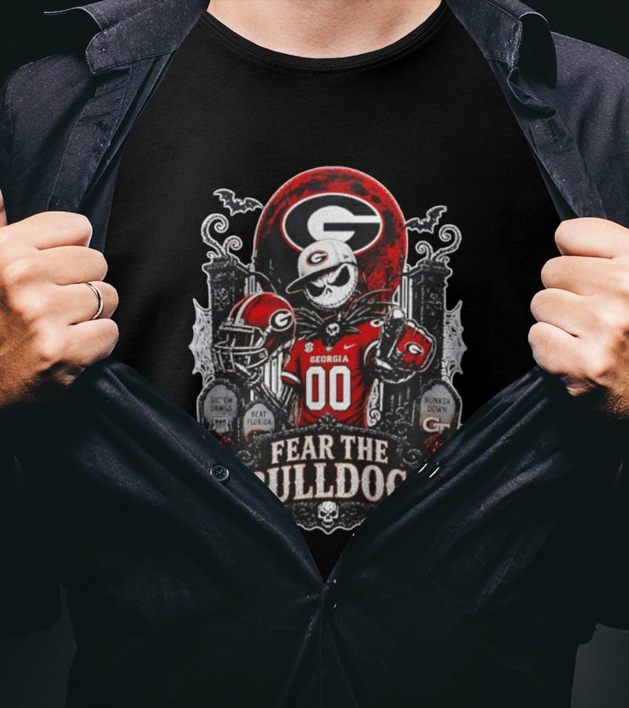Fear The Bulldogs Georgia Jack Skellington Halloween 2026 Sic 'Em Dawgs Beat Florida Hunker Down T-Shirt