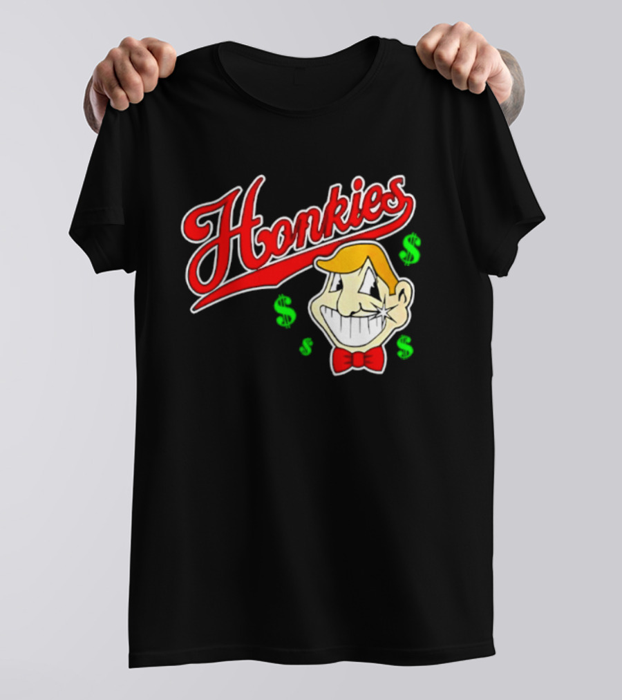 Honkies Red Script Cash Icon With Cartoon Face And Bow Tie T-Shirt