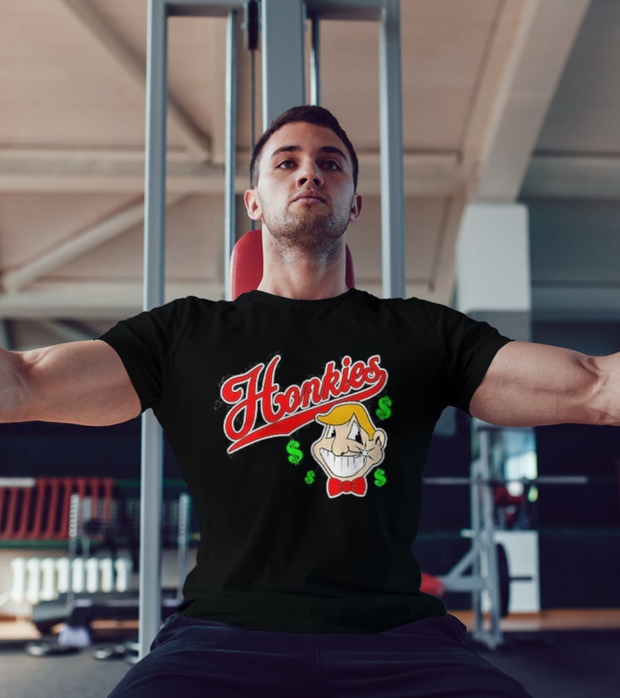 Honkies Red Script With Cartoon Face And Dollar Signs T-Shirt