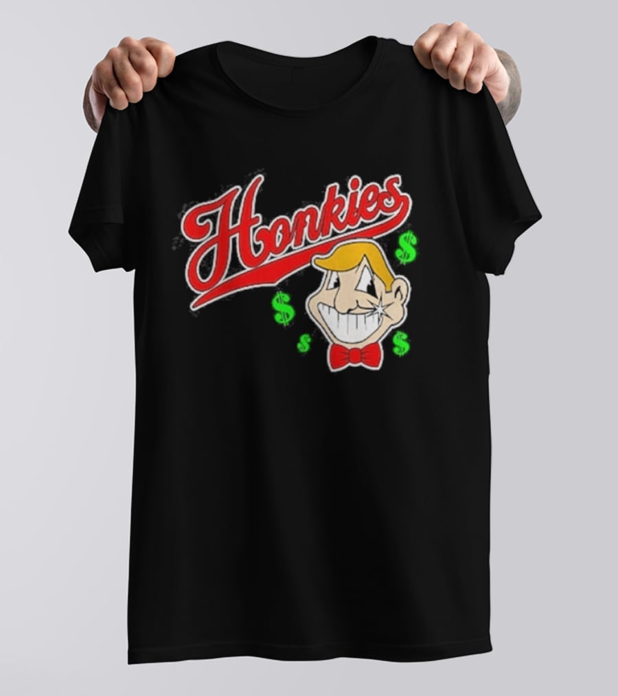 Honkies Red Script With Cartoon Face And Dollar Signs T-Shirt