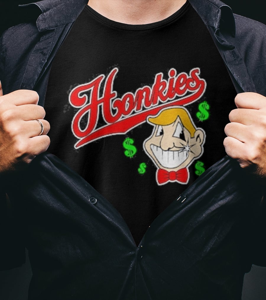 Honkies Red Script With Cartoon Face And Dollar Signs T-Shirt