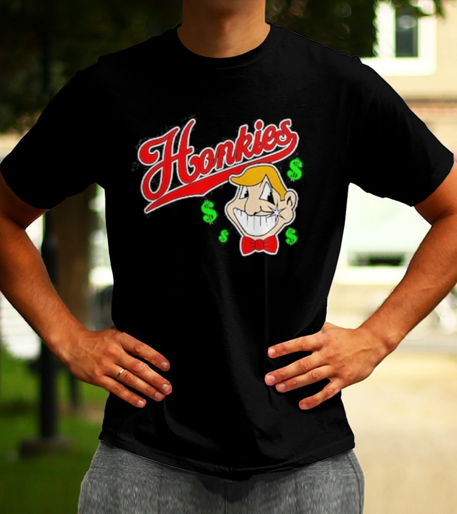 Honkies Red Script With Cartoon Face And Dollar Signs T-Shirt
