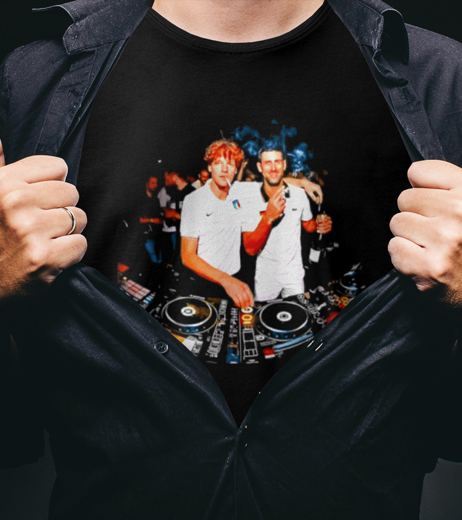 Jannik Sinner Novak Djokovic DJ Party Smoking And Beer 2026 T-Shirt
