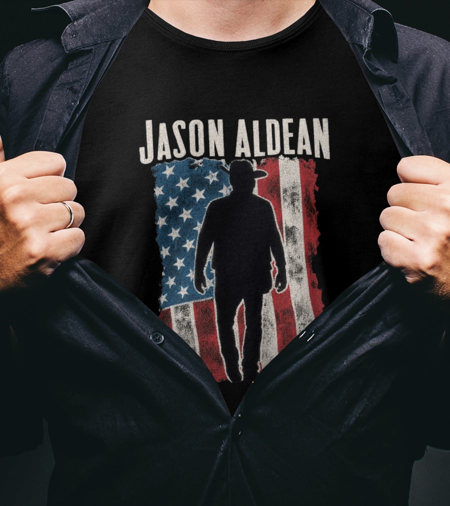Jason Aldean Tour 2026 American Flag Cowboy T-Shirt