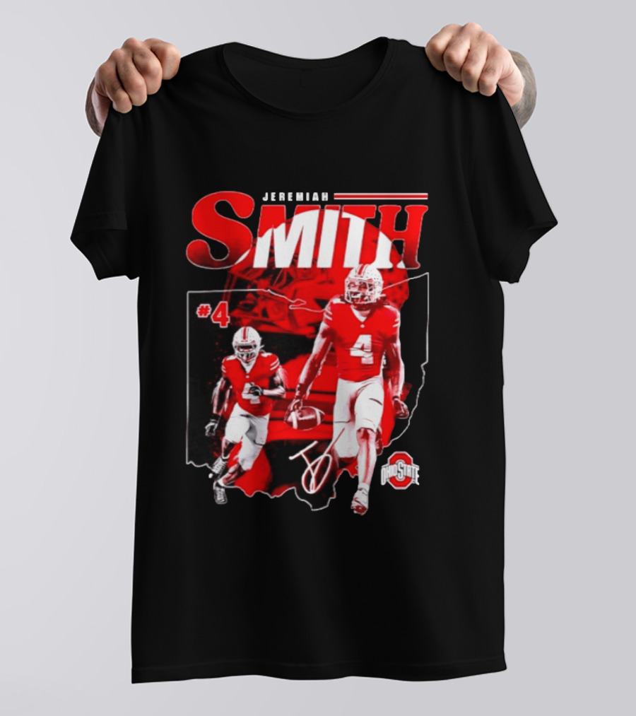 Jeremiah Smith #4 Ohio State Buckeyes Football NCAA Player Ohio Map T-Shirt
