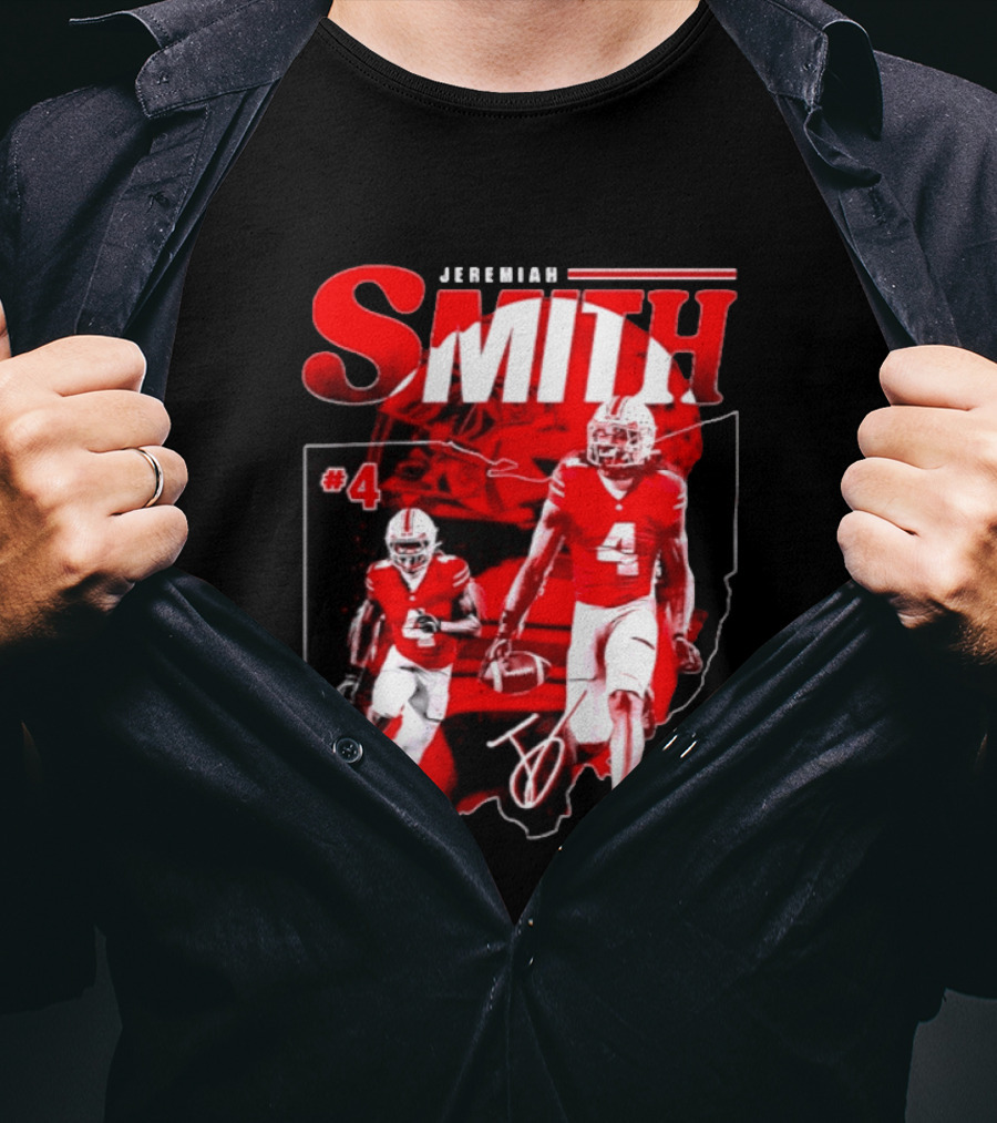 Jeremiah Smith #4 Ohio State Buckeyes Football NCAA Player Ohio Map T-Shirt