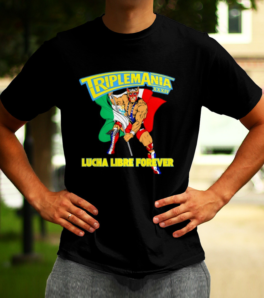Triplemania XXXIV Lucha Libre Forever Wrestler Mexican Flag T-Shirt