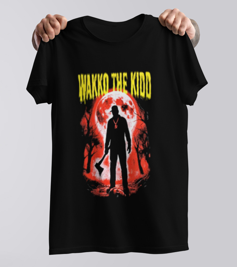 Wakko The Kidd Swing The Hatchet Red Moon Silhouette Charcoal Grey T-Shirt