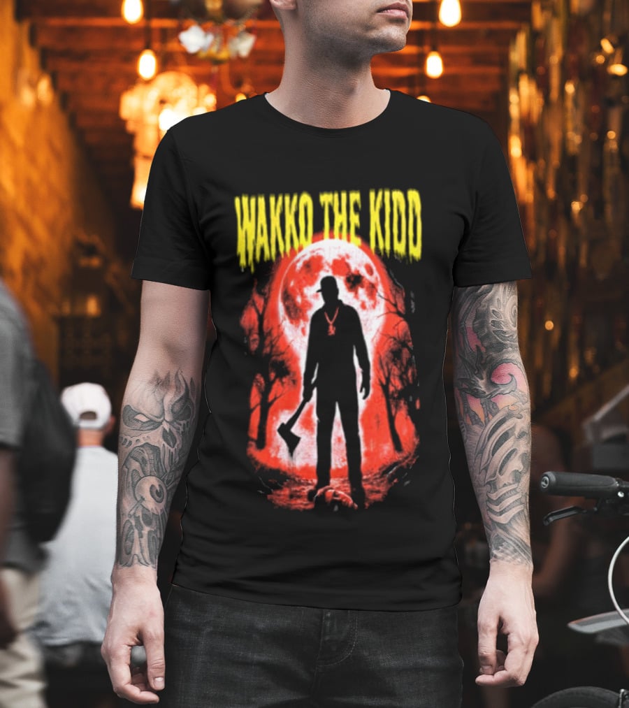 Wakko The Kidd Swing The Hatchet Red Moon Silhouette Charcoal Grey T-Shirt