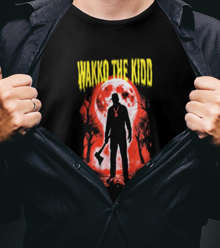 Wakko The Kidd Swing The Hatchet Red Moon Silhouette Charcoal Grey T-Shirt