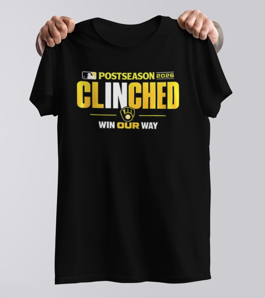 MLB Postseason 2026 Clinched Win Our Way Milwaukee Brewers Stadium Skyline T-Shirt