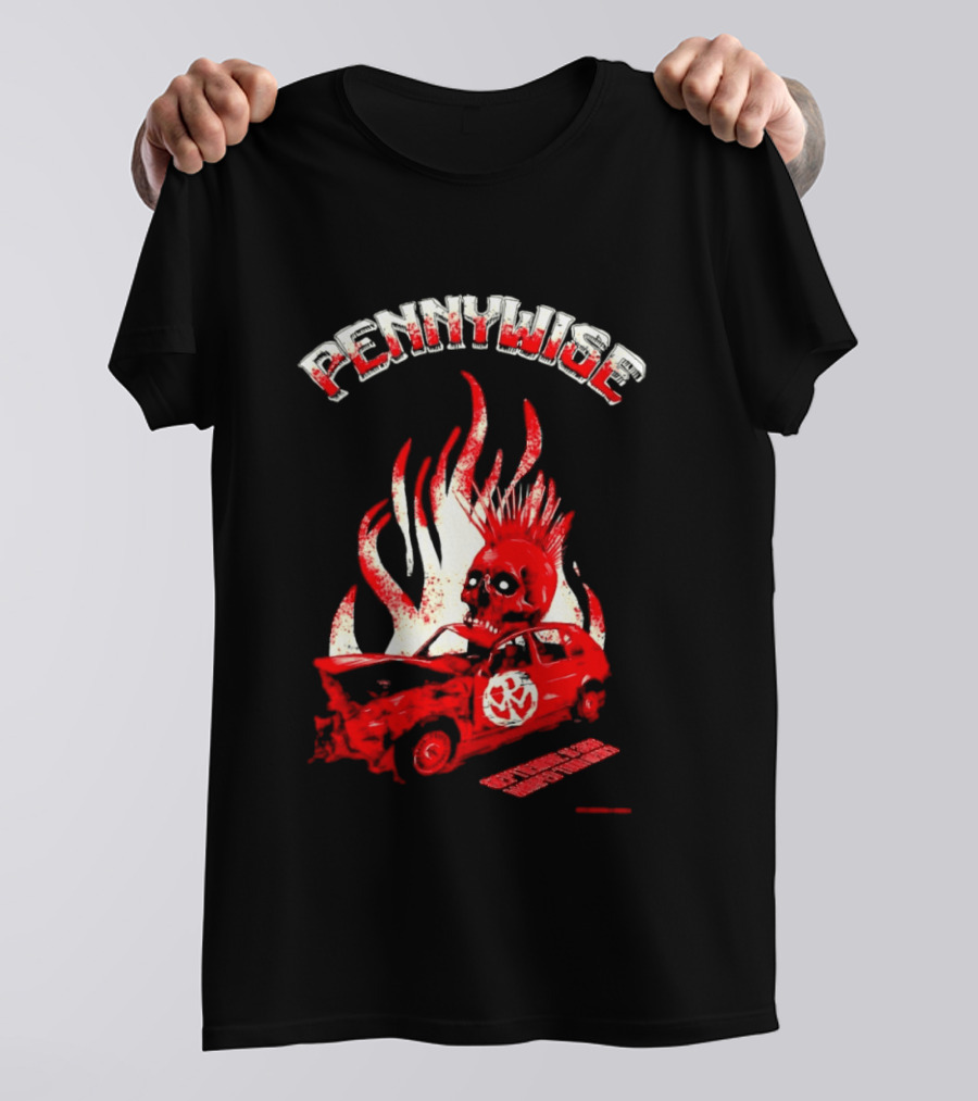 Pennywise Punk Rock Skull Flames Car Warped Tour T-Shirt