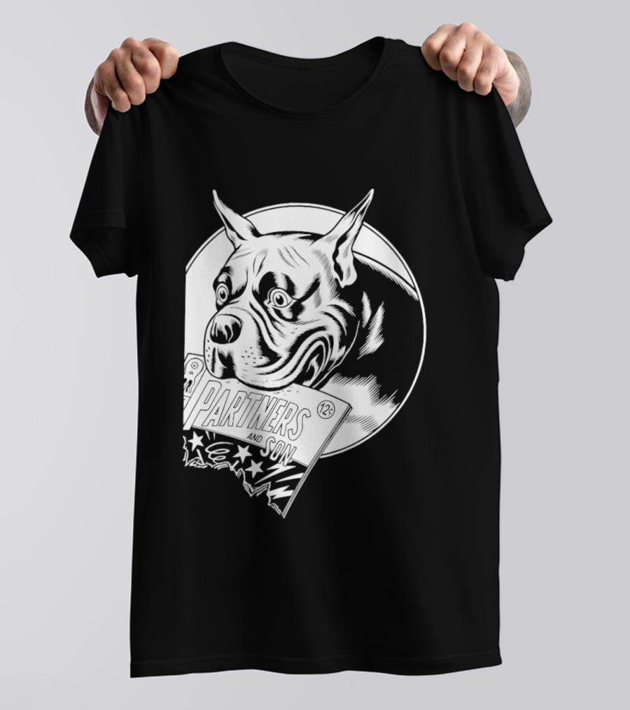 Pitbull Dog Comic Book With Biting Graphic And Stars T-Shirt