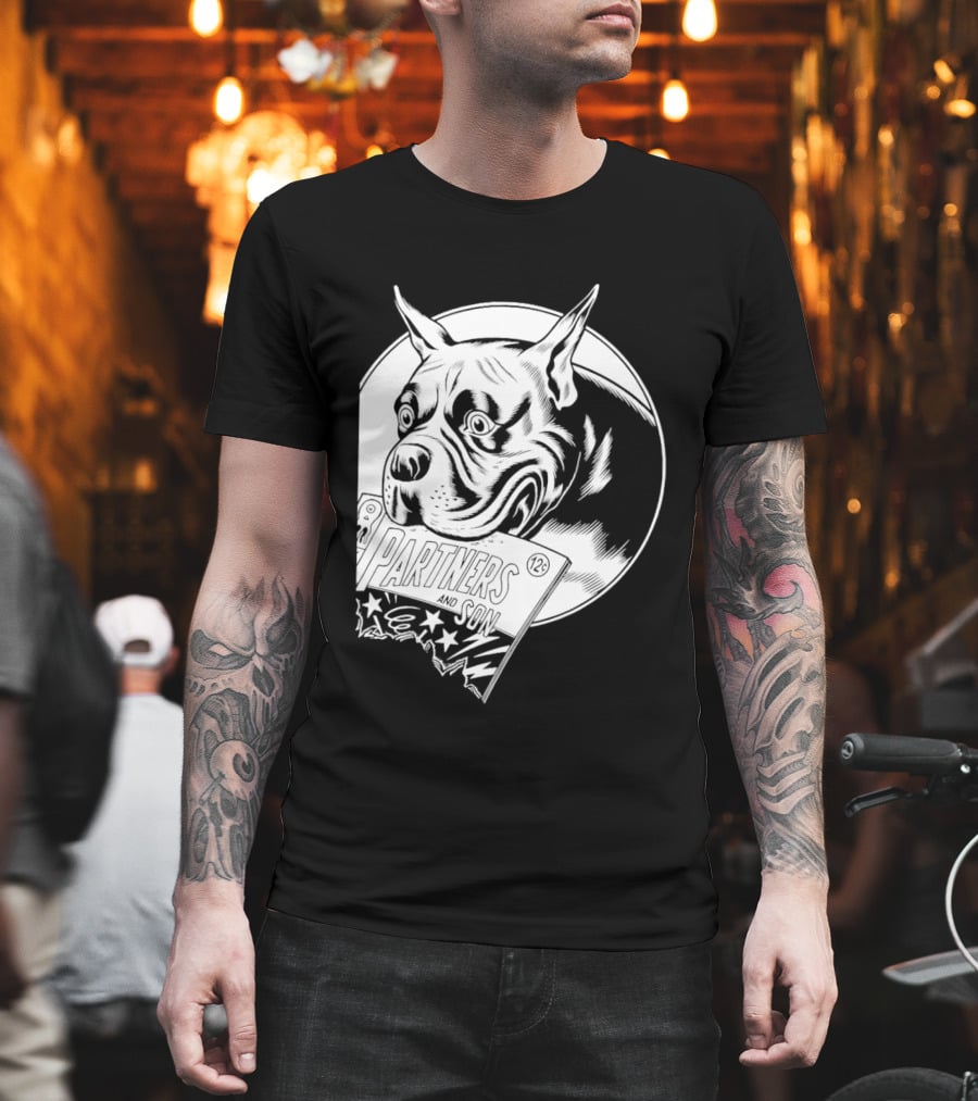 Pitbull Dog Comic Book With Biting Graphic And Stars T-Shirt