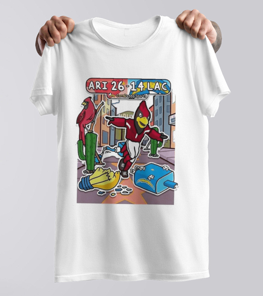 Arizona Cardinals Vs Los Angeles Chargers Corndoggy Sports Doodle Game Day ARI 26 14 LAC T-Shirt